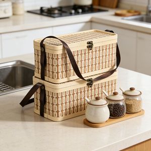 <b>Bamboo</b> Woven Mooncake Gift Box Rectangle 8 Pieces Handmade Mid Autumn Festival Packaging - Product Image 4