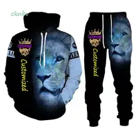European cross-border new fashion 3D printing tiger lion ODM pullover men's sweater set hoodie 2-piece set custom LOGO