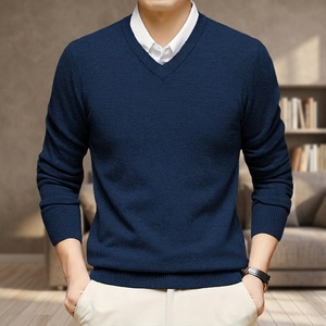 Kvetoo Breathable Autumn Lounge <b>Shirt</b> V-neck Long Sleeve Anti-wrinkle Quick Dry Anti-shrink Anti-pilling 360 Grams Solid Men - Product Image 3