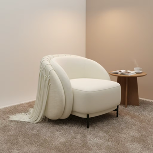 Canapé individuel en tissu tissé à la main avec pompon rétro Wabi-Sabi - Fauteuil d'appoint pour salon <span class=keywords><strong>de</strong></span> bungalow et coin d'atelier d'artiste - Product Image 4