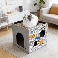 Maison pour chat en carton pliable avec griffoir, cachette interactive à plusieurs entrées pour chats d'intérieur et chatons