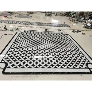 Piastrella a Medaglione in Marmo Lucidato Moderno con Intarsio in Calcite, Mosaico Waterjet Bianco e Nero per Pavimenti di Ville - Product Image 2