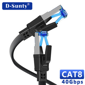 Cable Ethernet CAT8 STP Plano con Revestimiento de PVC, Tejido Gris Chapado en Oro de 30AWG, Cabeza Azul, Tejido Negro, RJ45 - Product Image 6