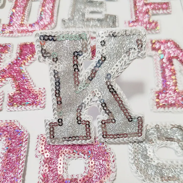 Patch Alphabet à paillettes rose personnalisé hauteur 6.5cm fer sur patchs lettres à paillettes