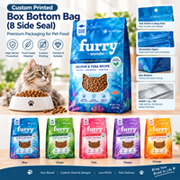 Sachet d'emballage personnalisé pour aliments pour chats, boîte à fond plat, pochette refermable à fermeture éclair, trou de suspension, haute barrière
