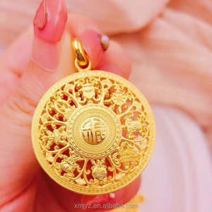 Colgante de Latón Bañado en Oro con Diseño de Buda Antiguo, Joyería Hueca de los <span class=keywords><strong>Ocho</strong></span> Tesoros, Amuleto con el Símbolo del Fu y el Diez Mil Caracteres - Product Image 5