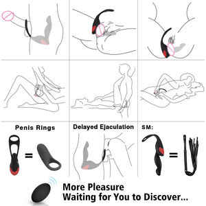 男性用,ワイヤレスリモコンプロステートマッサージャーアナルバットプラグコックリング付きアナルセックストイ - Product Image 6