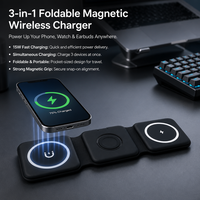 Chargeur sans fil magnétique pliable 3-en-1 15W PD QC3.0 pour téléphones mobiles compatibles, montres intelligentes, écouteurs (5V/3A Type-C)