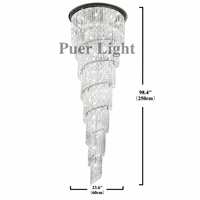 Lustre en cristal personnalisé en spirale rotative pour escalier d'hôtel, lampe suspendue verticale en cascade de cristal de luxe pour hôtel et villa