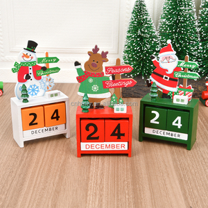 Décorations de calendrier de l'Avent de Noël, articles de table créatifs pour l'intérieur, ornements Père Noël et rennes, artisanat en bois peint, panneau mural - Product Image 5