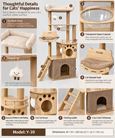 Arbre à chat en bois multi-niveaux de 150 cm avec capsule spatiale transparente, poteaux à gratter en sisal, maisonnette confortable pour chat, échelle d'escalade