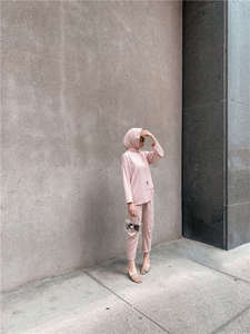 Modest Islamic Prayer Clothing Ramadan O Neck Long Sleeves <strong>Tunic</strong> + Pants <strong>Jersey</strong> Elegant Dubai Arab Femme Muslim Two Piece Sets - Product Image 2