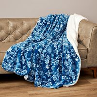Luxueux côtelé fleurs imprimer Sherpa couverture polaire pour canapé canapé-lit soie toucher doux confortable chaud personnalisé jeter couverture bleu