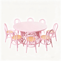 Table ronde en rotin colorée faite à la main de haute qualité pour enfants, table C rose écologique pour événements et fêtes
