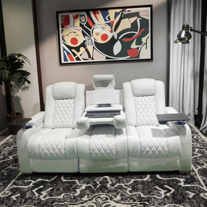 Sofá <span class=keywords><strong>Reclinable</strong></span> Eléctrico Moderno de Cuero Sintético Blanco de <span class=keywords><strong>3</strong></span> <span class=keywords><strong>Plazas</strong></span> con Consola Central Abatible, Mueble para Sala de Estar, Hotel o Cine - Product Image 3