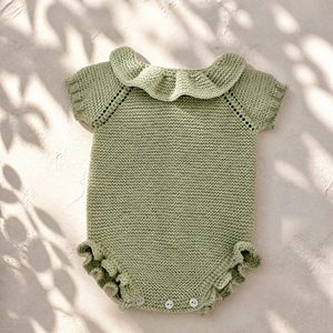 Ropa de Bebé Transpirable de Boutique, Conjunto Personalizado al por Mayor con Cuello con Volantes, Rompers de Punto para Niña - Product Image 6