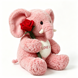 Peluche d'éléphant rose super douce et moelleuse, grand jouet en peluche d'éléphant rose aux oreilles tombantes, patch en forme de cœur blanc brodé avec le mot LOVE inversé - Product Image 2