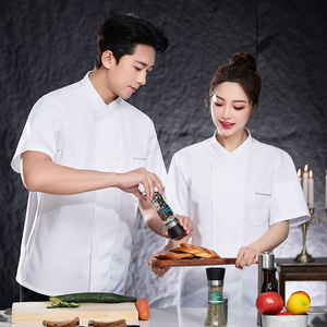 Ropa de chef de manga corta con estilo West Point de verano para hombre, uniformes de comedor de cocina de <span class=keywords><strong>restaurante</strong></span> y Bar de tejido fino transpirable - Product Image 4