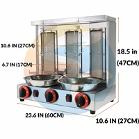 Machine à kebab/shawarma automatique 220V au gaz et à l'électricité avec 3 brûleurs, alimentation GPL/propane, construction en acier inoxydable