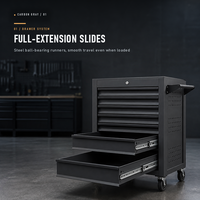 Armoire à outils mobile à 7 tiroirs en gris carbone, coffre de rangement de garage en acier robuste avec serrure et roulettes pivotantes