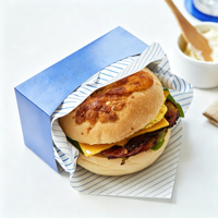 Boîte en carton bleue portable, plateau alimentaire jetable pour sandwichs, toasts et burgers, pour le petit-déjeuner à emporter