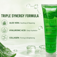 SECRET DES FLEURS Gel Exfoliant Corporel à l'Aloe Vera 300ml Acide Hyaluronique Collagène Brume du Matin Aloe Thé Vert Parfumé Tous Types de Peau