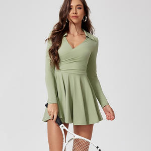 新作セクシーディープVラペルテニスドレス秋アウトドアスポーツ通気性長袖女性のピクルスボールゴルフウェア - Product Image 4