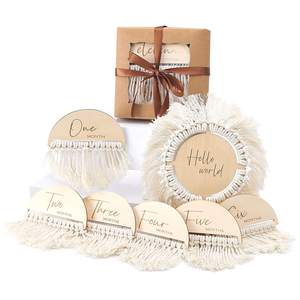 Set di insegne personalizzate Boho a doppia faccia per bambini, ciao carte di legno per neonato mensile per trofei Baby Shower - Product Image 1