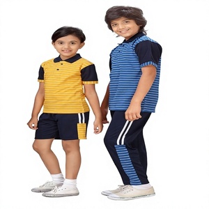 Stripe Design Collar <b>T</b> Shirt With Shorts and <b>Track</b> Pant Set for Unisex Sports Uniforms Set - Product Image 1