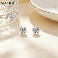 Boucles d'oreilles clous Souljewel en moissanite à six griffes, plaqué rhodium, argent 925, couleur D, VVS, best-seller, cadeau de mode quotidien