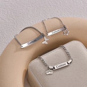 <span class=keywords><strong>Bracelet</strong></span> à breloques unisexe en acier inoxydable 316L, personnalisé <span class=keywords><strong>avec</strong></span> nom gravé, lettre, papillon, cœur, simple, pour bébé, enfant, femme, <span class=keywords><strong>homme</strong></span>, en or 18 carats et argent - Product Image 3