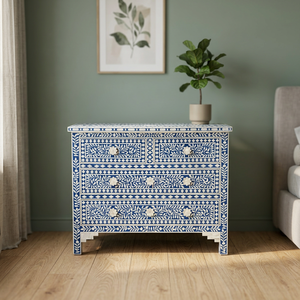 Cómoda Artesanal con Incrustaciones de Hueso, Plegable, 2 Cajones, Mueble para el Hogar, Diseño Moderno, Mueble Antiguo para Sala de Estar u Hotel - Product Image 1