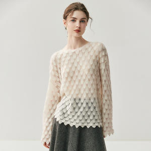 Изготовитель на заказ кашемировый Шелковый свитер с круглым вырезом для женщин - Product Image 1