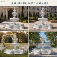 Fontaine d'eau en marbre blanc MILY, ornement cascade de style européen, personnalisable pour jardin extérieur, parc, aménagement paysager