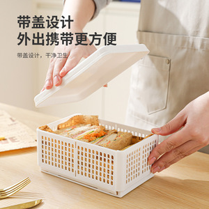 Portable Foldable Hollow Lunch <b>Box</b> Rectangle White <b>With</b> <b>Lid</b> Compartmentalized <b>Storage</b> For Fruit And Vegetable Travel Use - Product Image 4