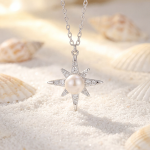 Collier en argent S925 avec perle d'eau douce, pendentif halo en forme de fleur soleil avec CZ marquise, bijou cadeau pour femme - Product Image 5