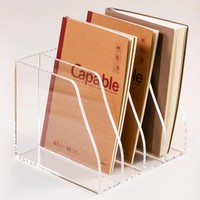 Organizador de Archivos de Escritorio Vertical de Acrílico de Alta Transparencia con 4 Compartimentos para Uso en Oficina y Hogar, para Libros/Revistas/Documentos