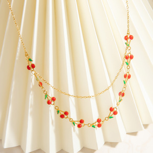 สร้อยคอจี้เชอร์รี่สไตล์ยุโรป ชุบทอง 18K หลายชั้น ดีไซน์ผลไม้ สำหรับงานปาร์ตี้ - Product Image 2