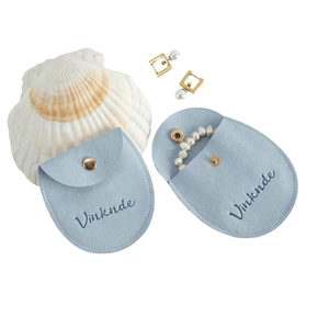 Luxurious Customized Bijoux Small Oval <b>Envelope</b> Microfiber <b>Gift</b> Bag Button Faux Suede Portable Jewelry Pouch for Rings Earrings - Product Image 1