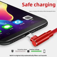 Câble USB-A/Micro/Type-C en nylon tressé rouge de haute qualité, double coudé à angle droit, charge rapide 90 degrés pour téléphone portable