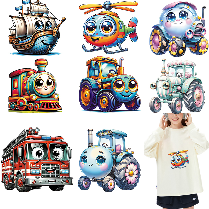Cute Means of Transportation Iron on Transfers Transfers Ready to Press Patches for Children Clothes Heat Transfer Stickers