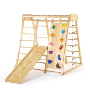 Children indoor slide with wooden climbing frame and swing for Kids indoor slide