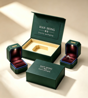 Dunkelgrüne PU-Leder LED-Beleuchtete Ringbox-Set Luxuriöse Achteckige Verlobungsring-Schmuckverpackung mit Individuellem Logo