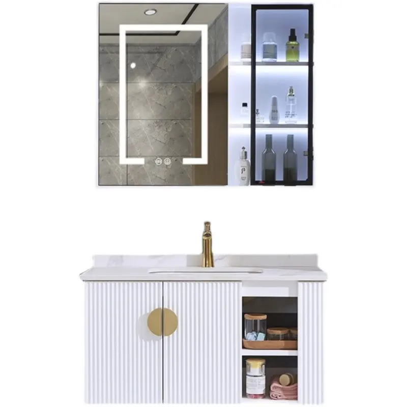 Bathroom wash basin cabinet combination paint-free solid wood bathroom cabinet wall hanging luxury smart mirror wash table