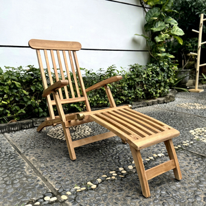 Nouvelle chaise longue de jardin en teck de Lisbonne, style moderne et minimaliste, pour l'extérieur, avec repose-pieds - Product Image 1