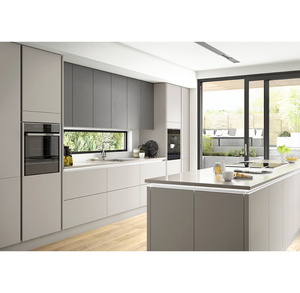 2025 Australia Home Project Combinación de colores de dos tonos <span class=keywords><strong>Simple</strong></span> I Shape Grey MDF Lacquer Gabinete de cocina de madera Diseño moderno - Product Image 2