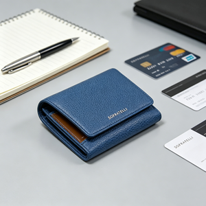 <b>Womens</b> Compact Blue Grain Leather <b>Wallet</b> Snap Button Closure <b>Card</b> Holder Mini Purse - Product Image 3