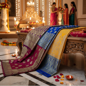 Saris en soie brodés sur mesure, motifs élégants, couleurs vibrantes, anti-boulochage, pour mariages, festivals, fêtes, vente en gros - Product Image 2