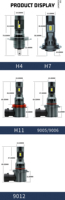 Phare LED Z2, ampoule LED H7, H11, 9005, 9006, 9012, taille mini, 1:1, plug and play pour phare de voiture, blanc 6000K