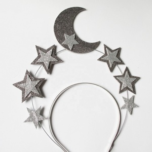 Serre-têtes faits main personnalisés avec étoiles et mois, style simple et élégant, à paillettes, pour filles noires, pour fêtes de Noël, style japonais, coréen, européen, en tissu - Product Image 2